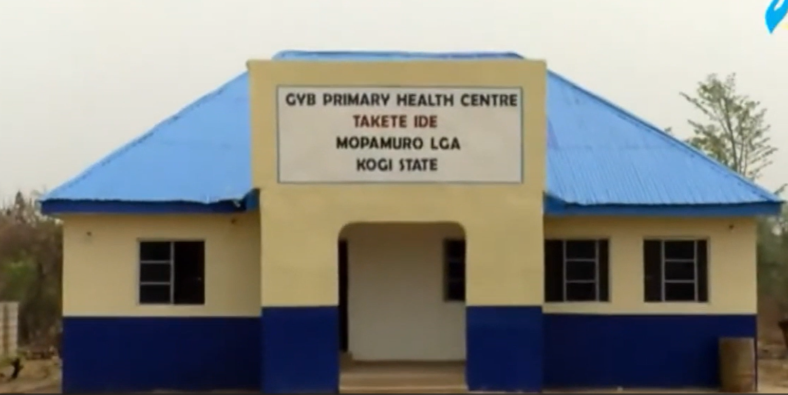 Building facade and signboard of the CVB Primary Health Centre at Takete-Ide
